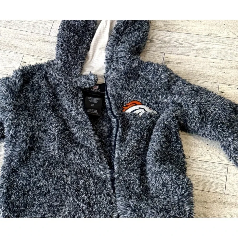 NFL Team Apparel Kids Denver Broncos Baby Fleece Hooded Coverall Gray 6/9 Months